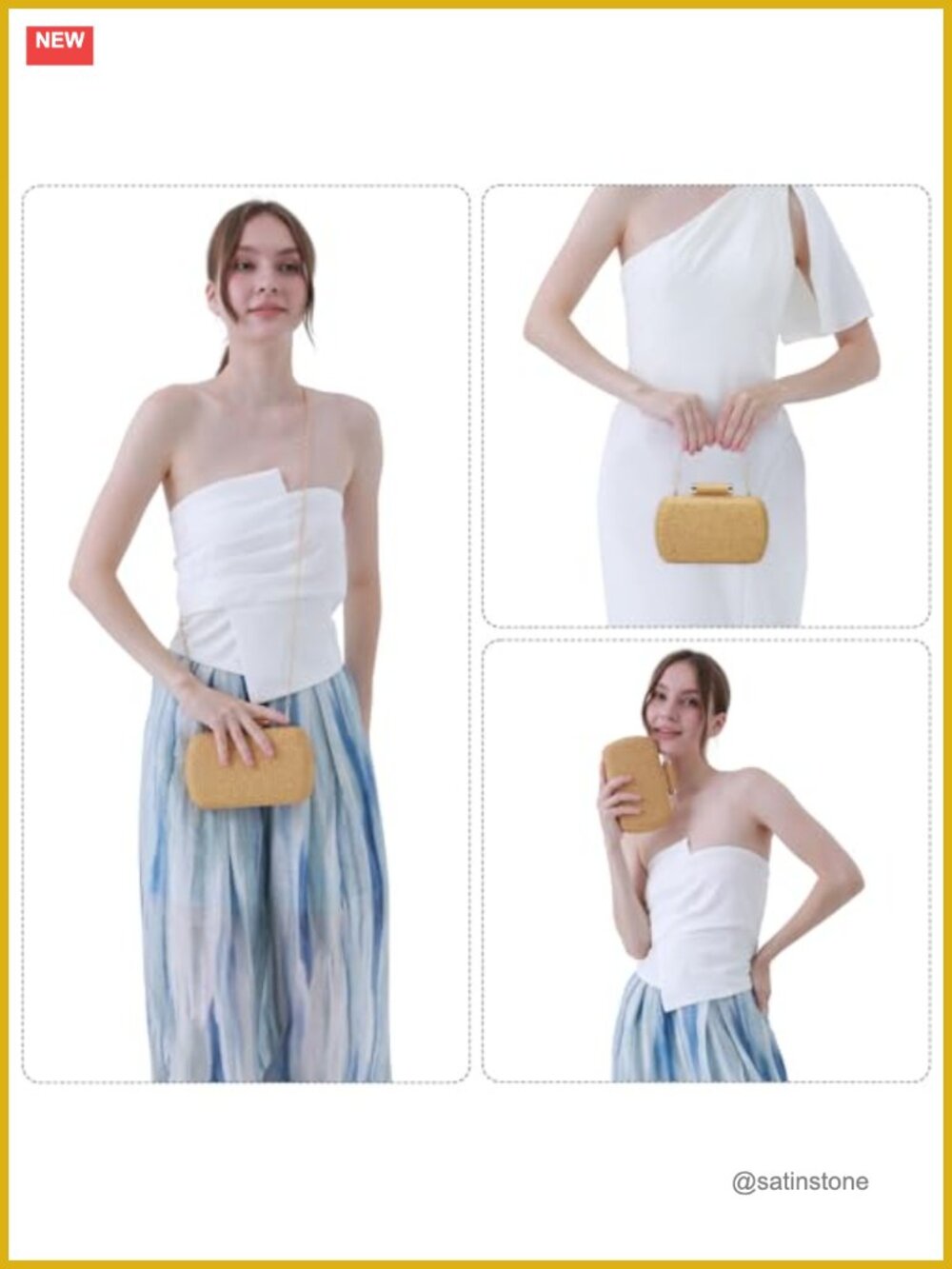 Hand-Woven Wicker Evening Clutch, Raffia Straw Party Beach Bag - Picture 4 of 7